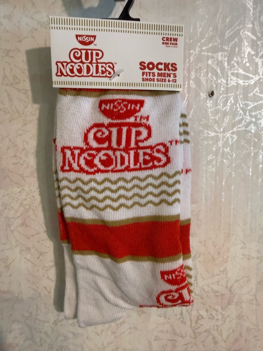 Cup Noodles Men's Crew Socks in White and Red, Great Gift For The Men You ❤️